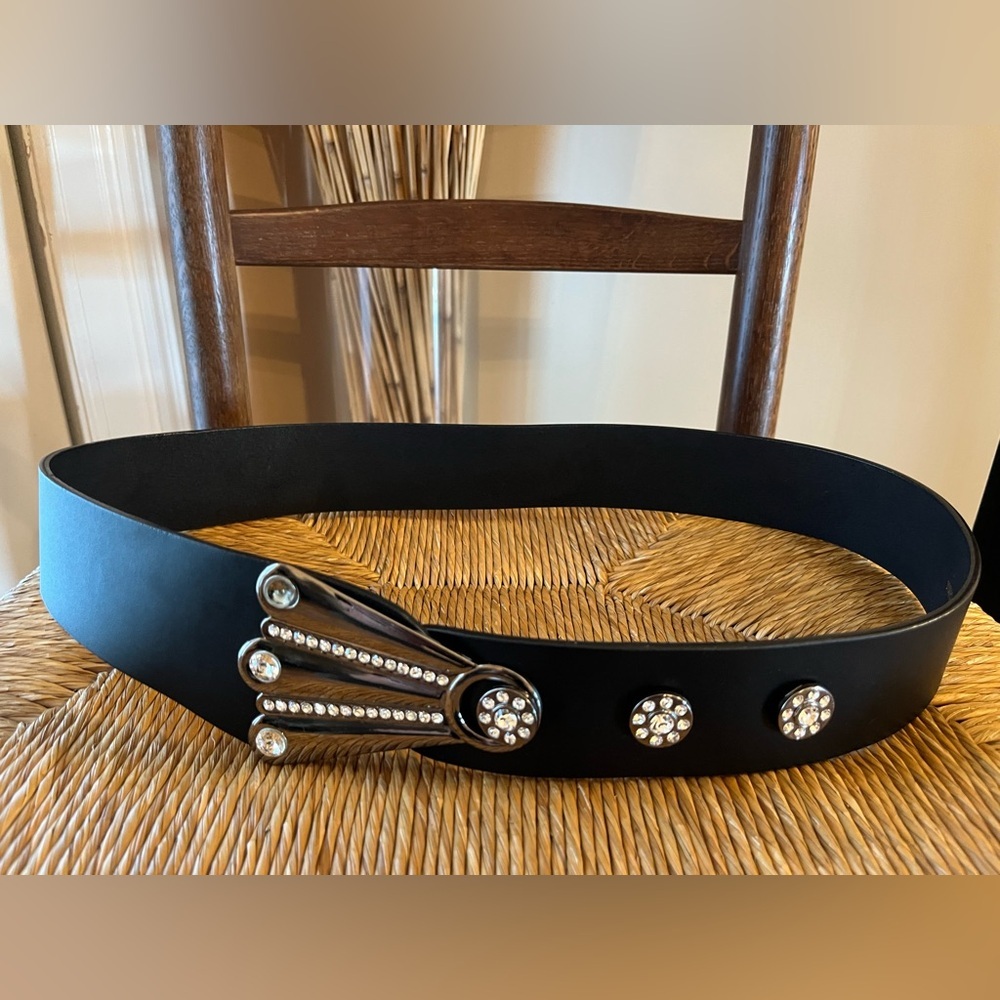 Fifth Avenue Collection Vintage Black Corset Wide Belt Rhinestone Crystal Small